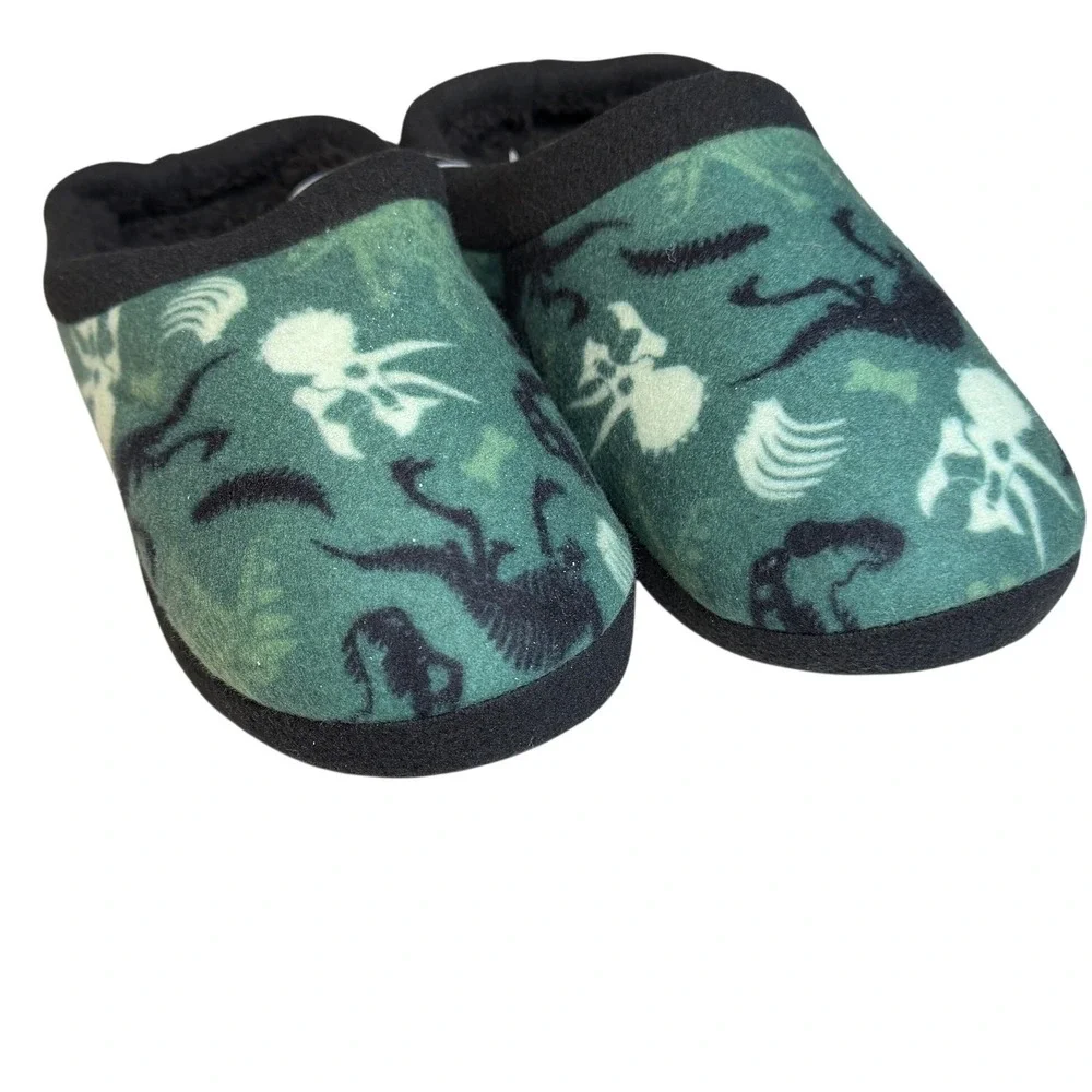 Cuddl Duds Boys Dinosaur Fossil Fleece Slippers L 5/6 Green Glow In The Dark